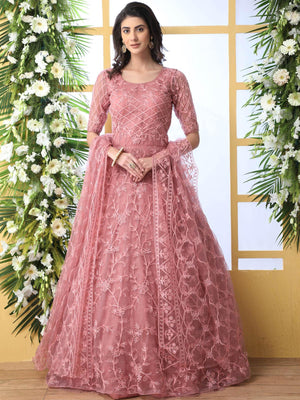 Dusty Peach Net Anarkali - Rajwada