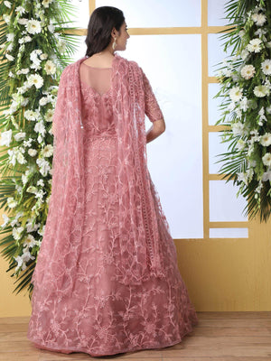 Dusty Peach Net Anarkali - Rajwada