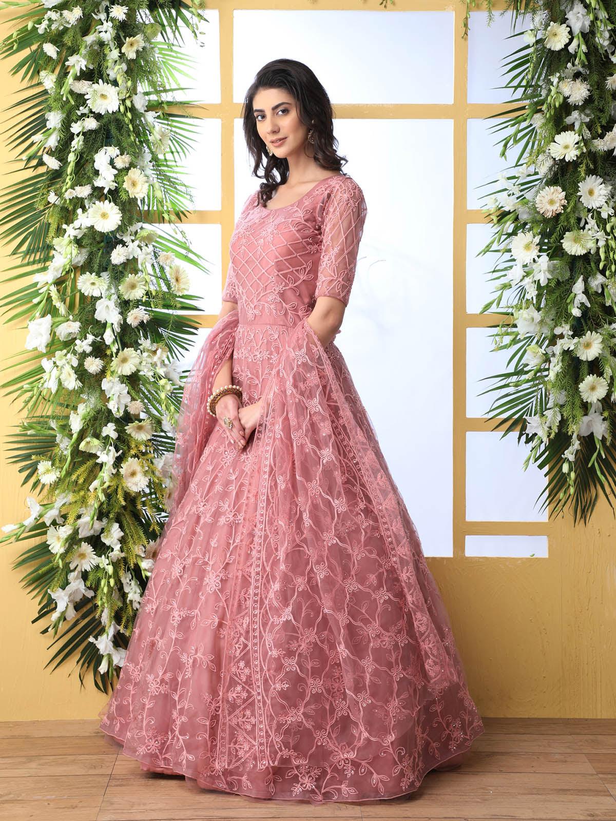 Dusty Peach Net Anarkali - Rajwada