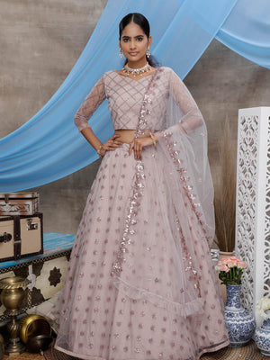 Dusty Purple Sequins Net Lehenga Set - Rajwada