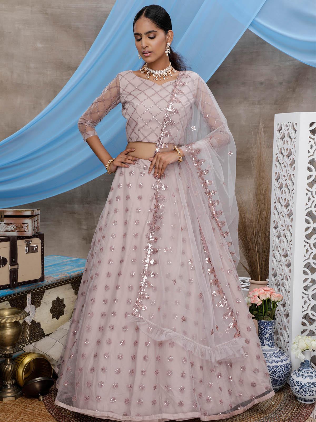 Dusty Purple Sequins Net Lehenga Set - Rajwada