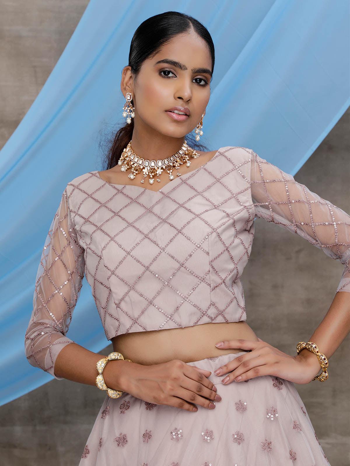 Dusty Purple Sequins Net Lehenga Set - Rajwada