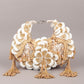 Rajwada White and Golden Tasseled Moon Clutch For Women
