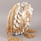 Rajwada White and Golden Tasseled Moon Clutch For Women