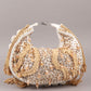 Rajwada White and Golden Tasseled Moon Clutch For Women