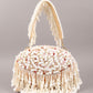 Rajwada White Embroidered Clutch With Tassels For Women