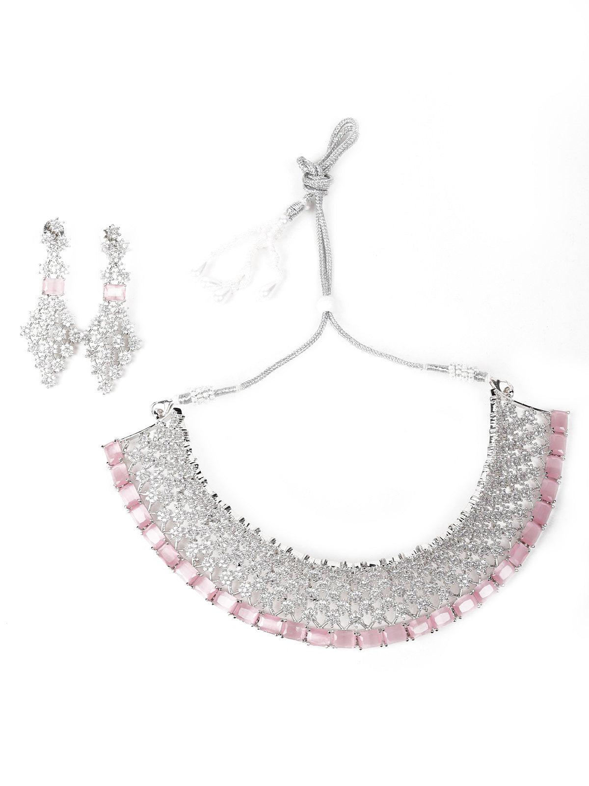 Elegant Baby Pink Studded Princess Necklace - Rajwada