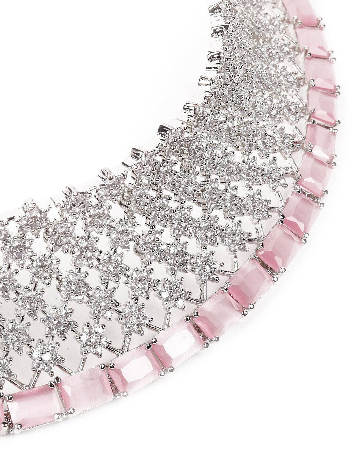 Elegant Baby Pink Studded Princess Necklace - Rajwada
