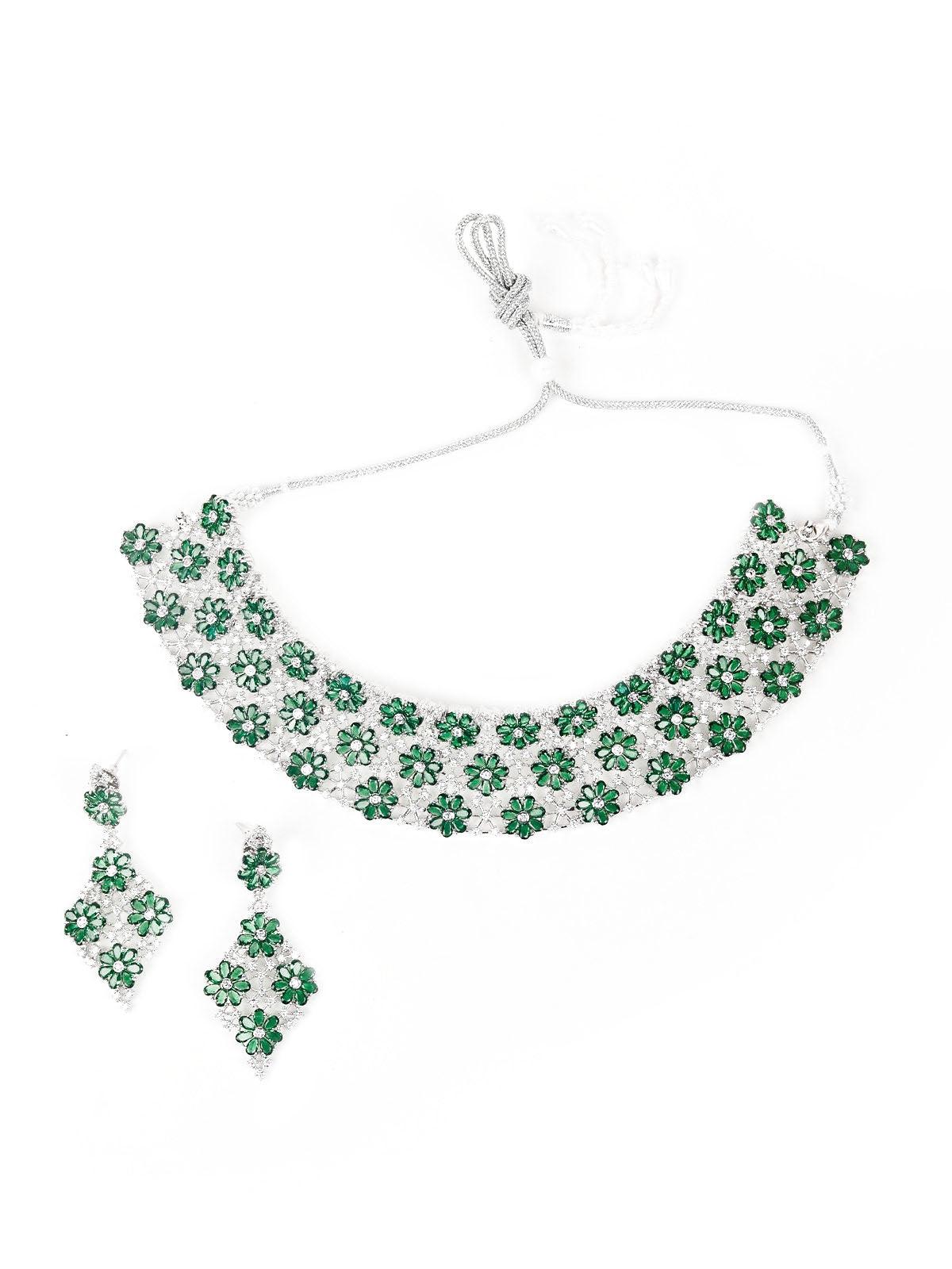 Elegant Floral Green Choker Necklace Set - Rajwada