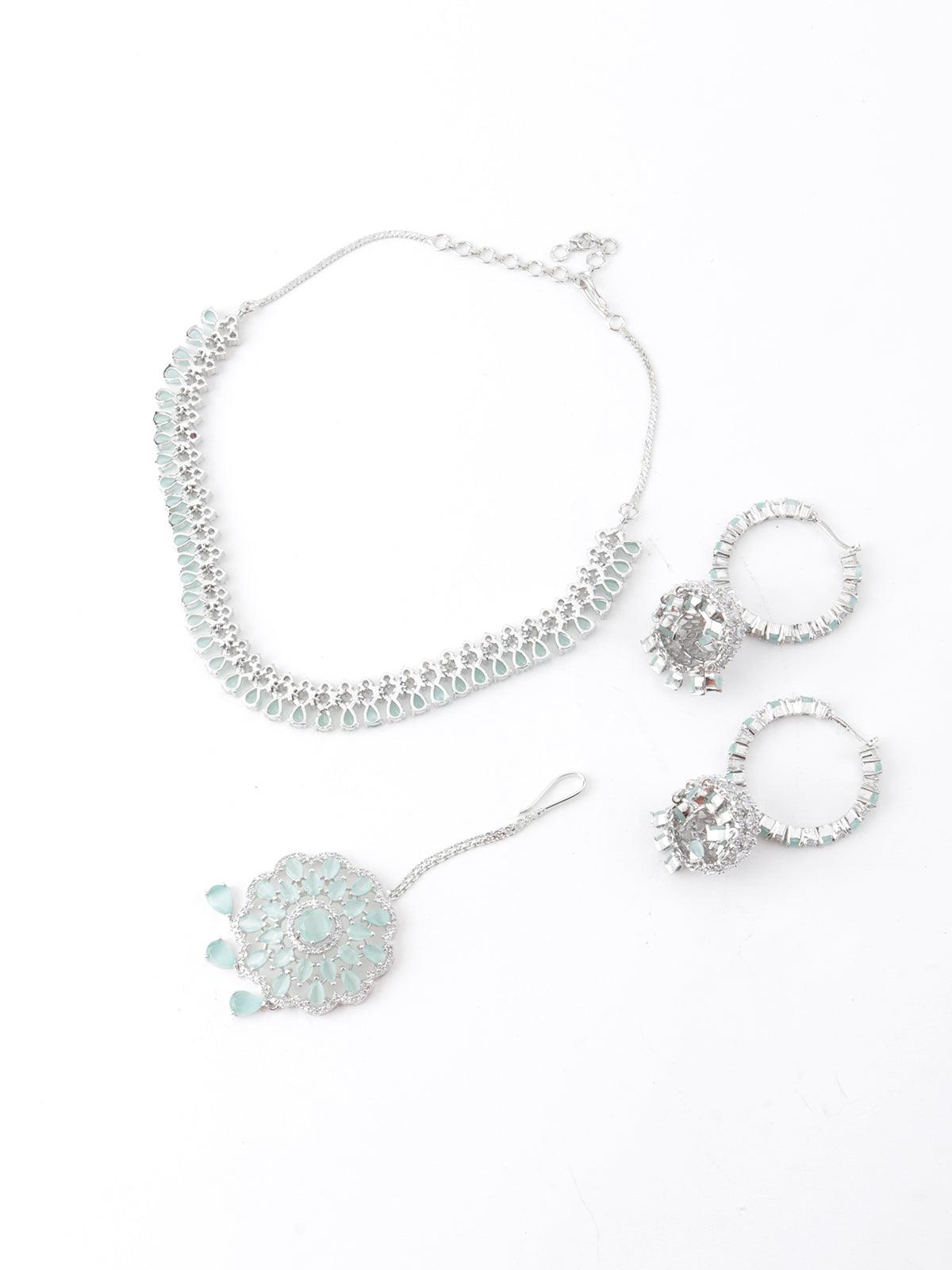 Elegant Green Sober Necklace Set - Rajwada