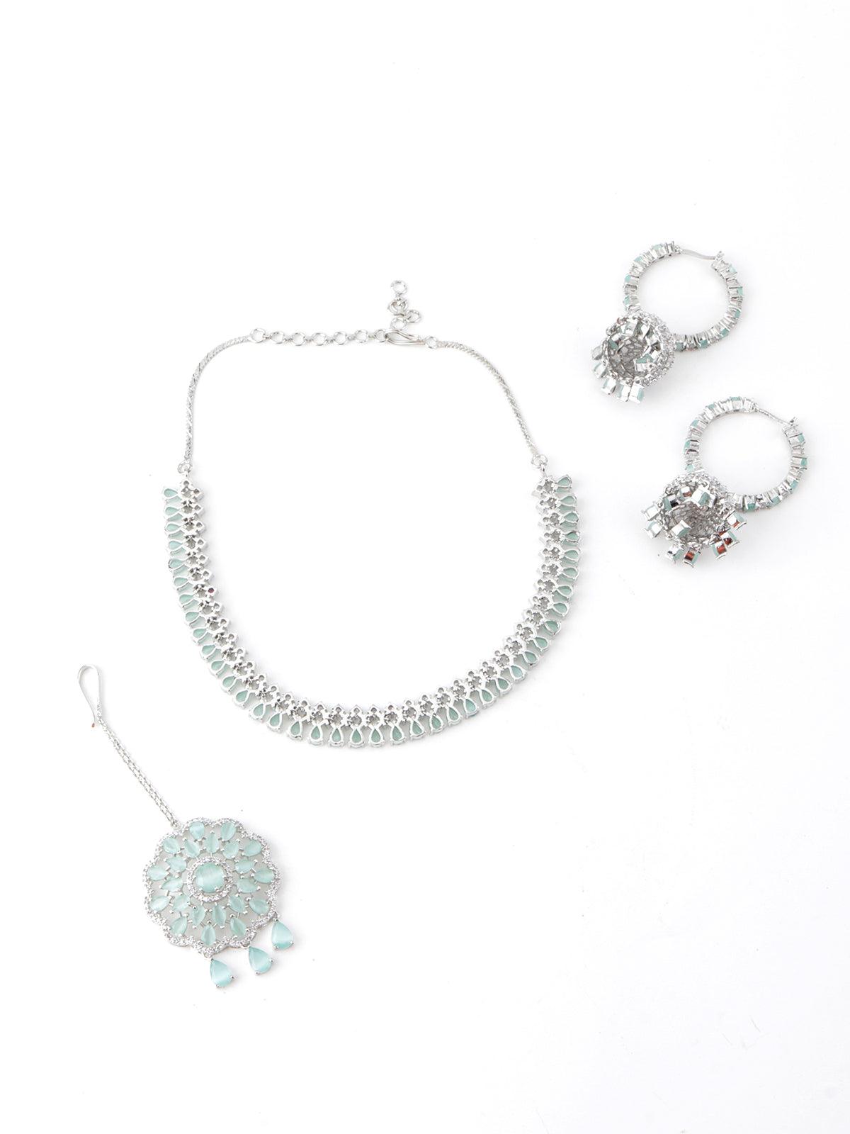 Elegant Green Sober Necklace Set - Rajwada