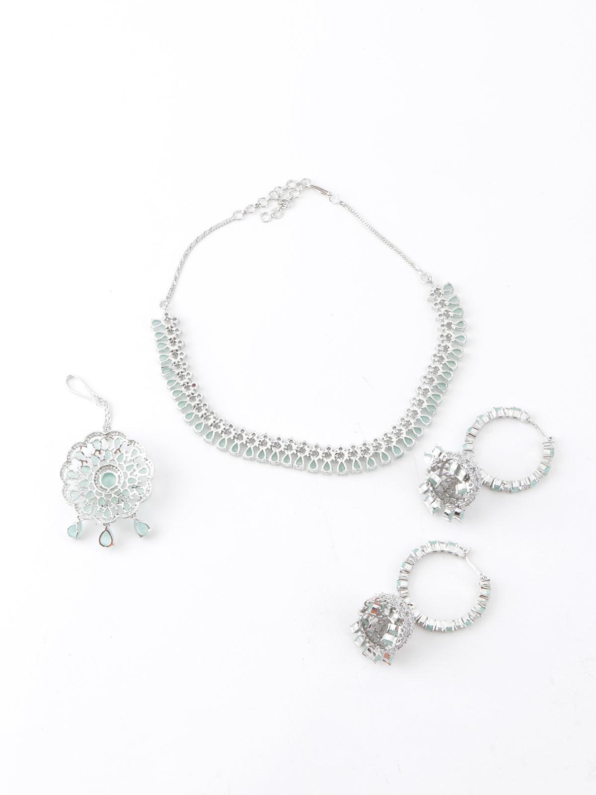 Elegant Green Sober Necklace Set - Rajwada