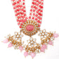 Elegant Pink And White Beaded Necklace Set - Rajwada