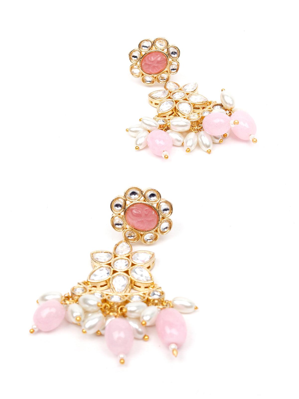 Elegant Pink And White Beaded Necklace Set - Rajwada