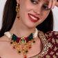 Elegant red-green crystal, pearl, & kundan choker with earrings! - Rajwada
