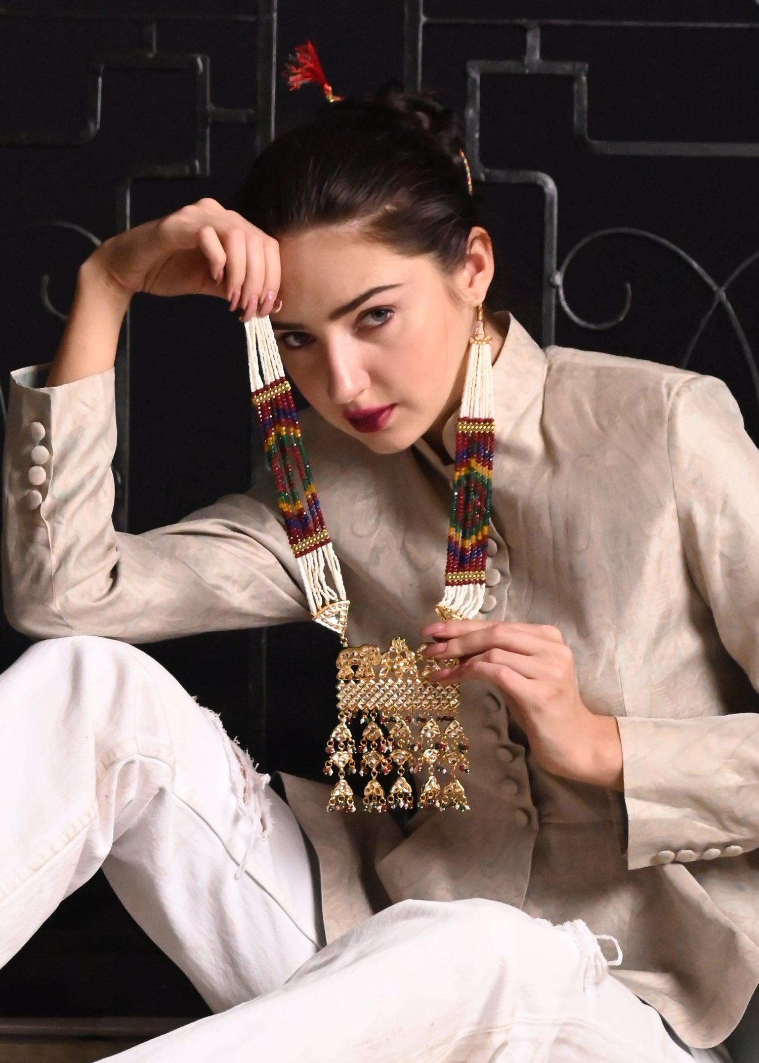 Elite Multicolor Rani Haar Necklace Set - Rajwada