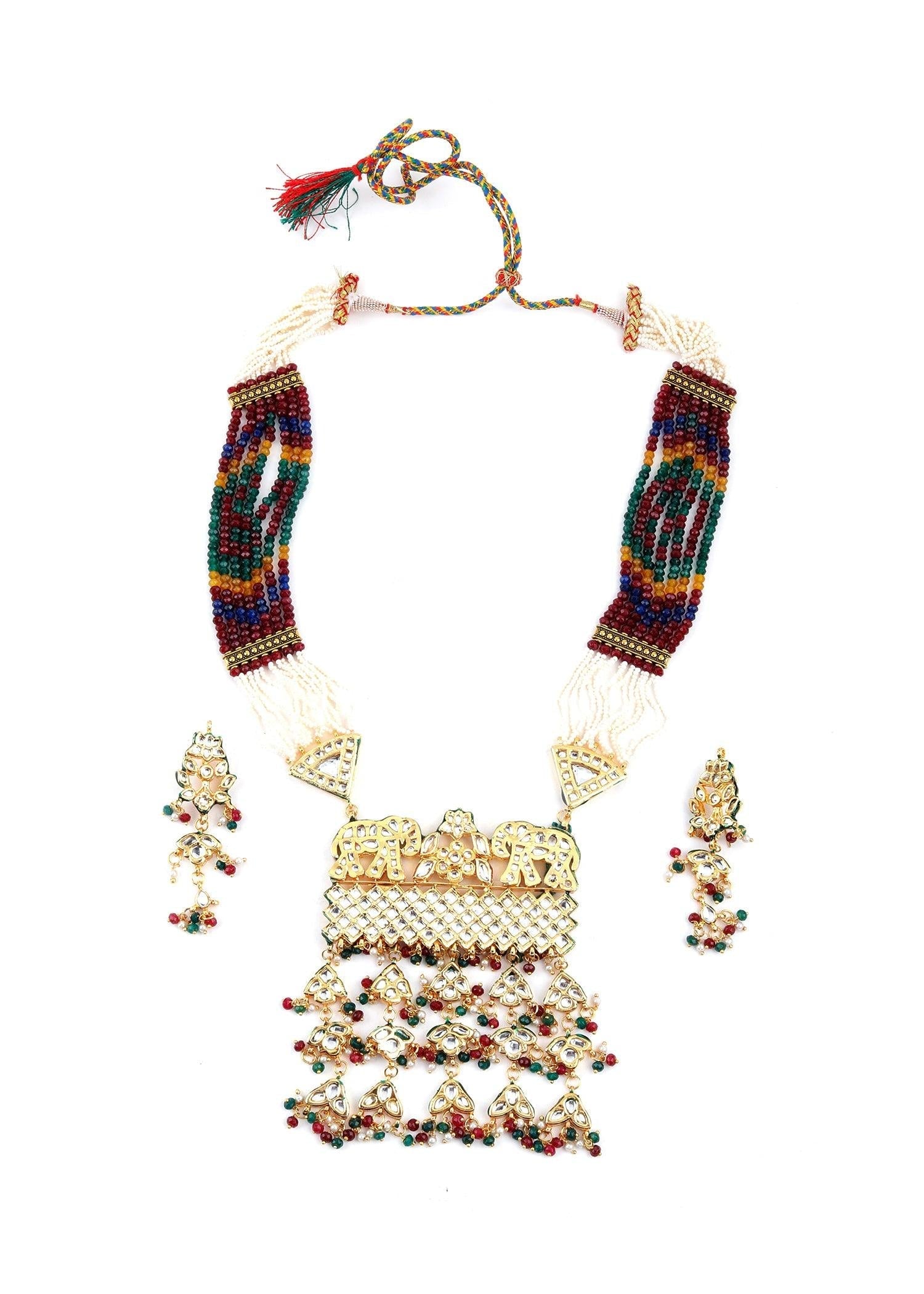 Elite Multicolor Rani Haar Necklace Set - Rajwada