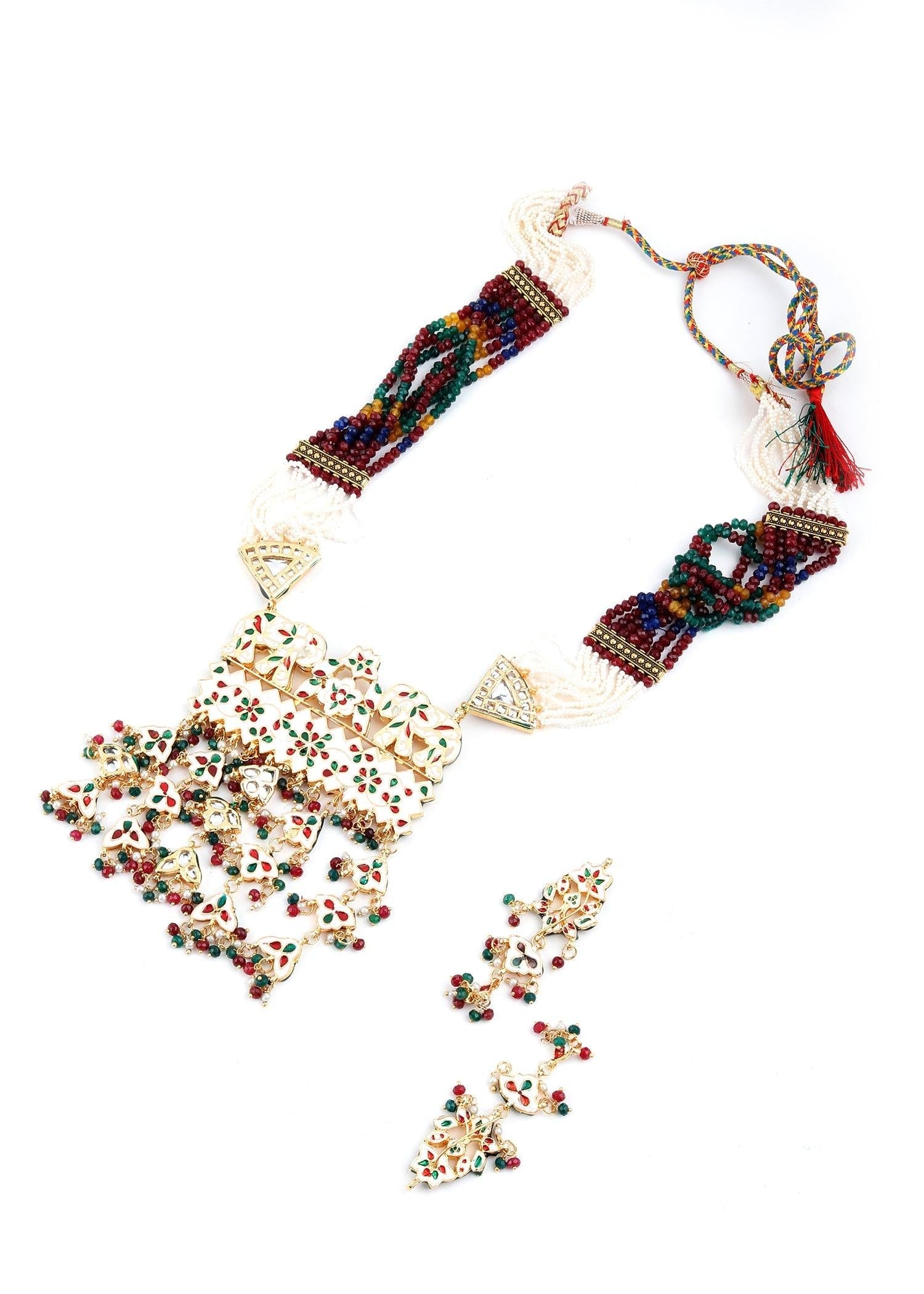 Elite Multicolor Rani Haar Necklace Set - Rajwada