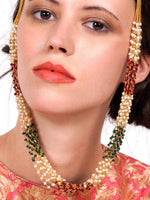 Elongated onyx and regular and pearl semi-precious necklace with earrings - Rajwada