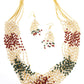 Elongated onyx and regular and pearl semi-precious necklace with earrings - Rajwada