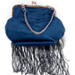 EMBELLISHED BLUE CLUTCH BAG WITH TASSELS - Rajwada