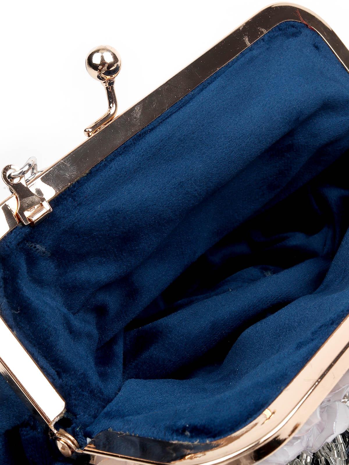 EMBELLISHED BLUE CLUTCH BAG WITH TASSELS - Rajwada