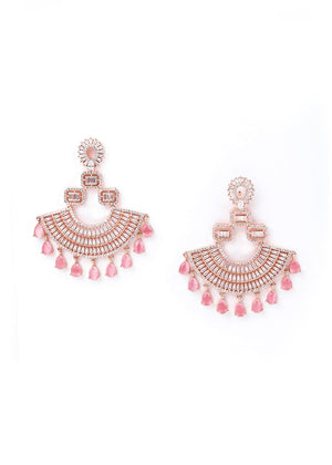 Embellished Rhinestone Rose Metal Chandbalis - Rajwada