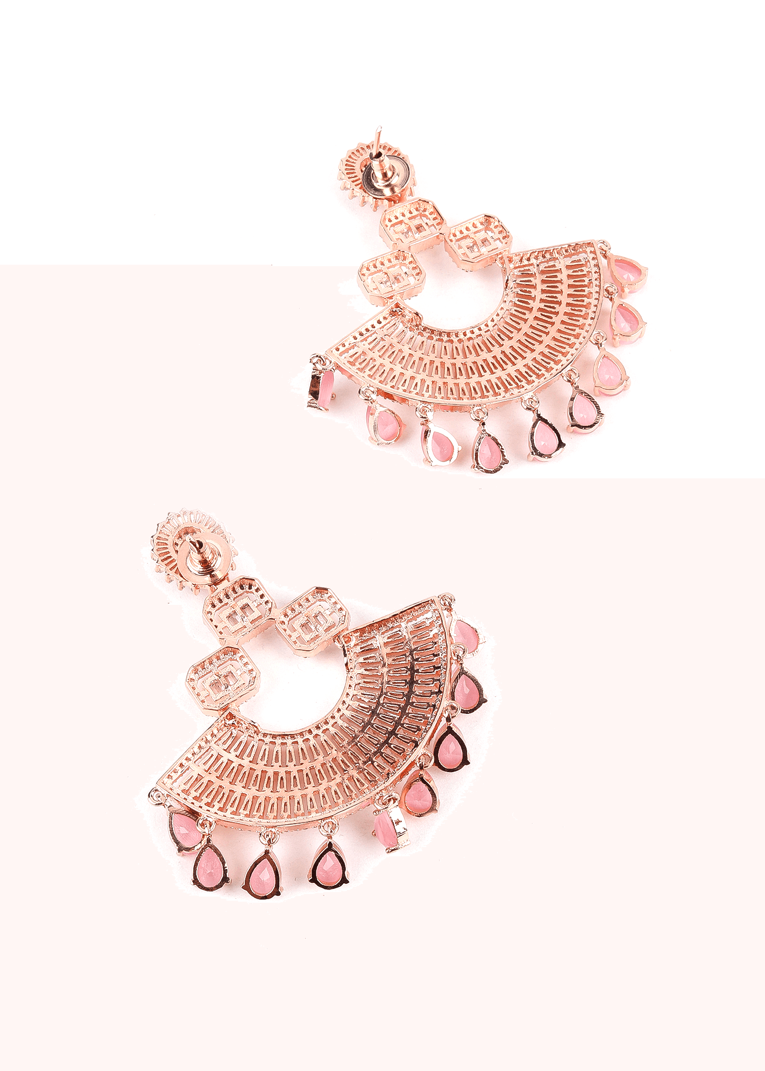 Embellished Rhinestone Rose Metal Chandbalis - Rajwada