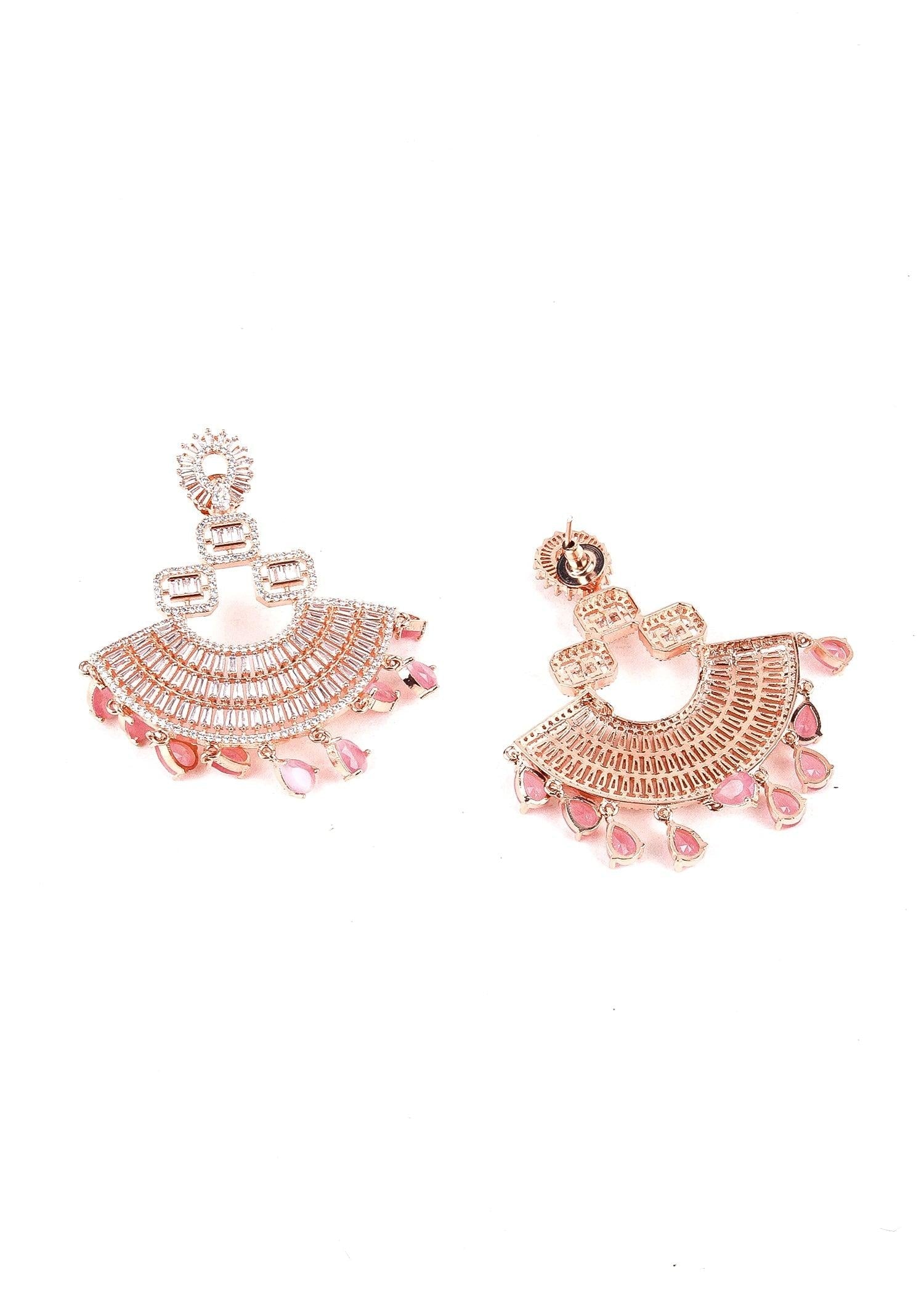 Embellished Rhinestone Rose Metal Chandbalis - Rajwada