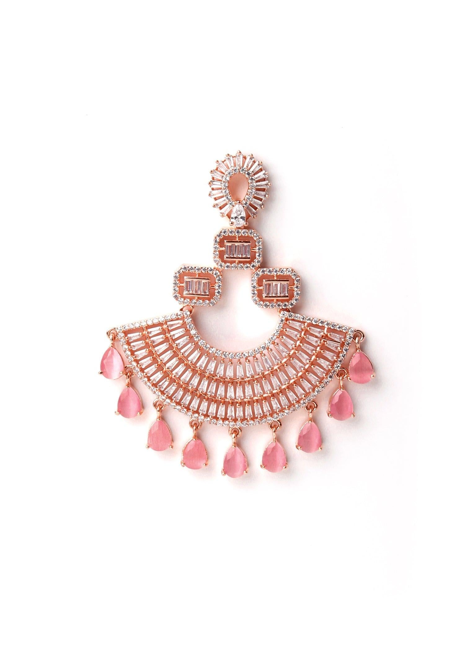 Embellished Rhinestone Rose Metal Chandbalis - Rajwada