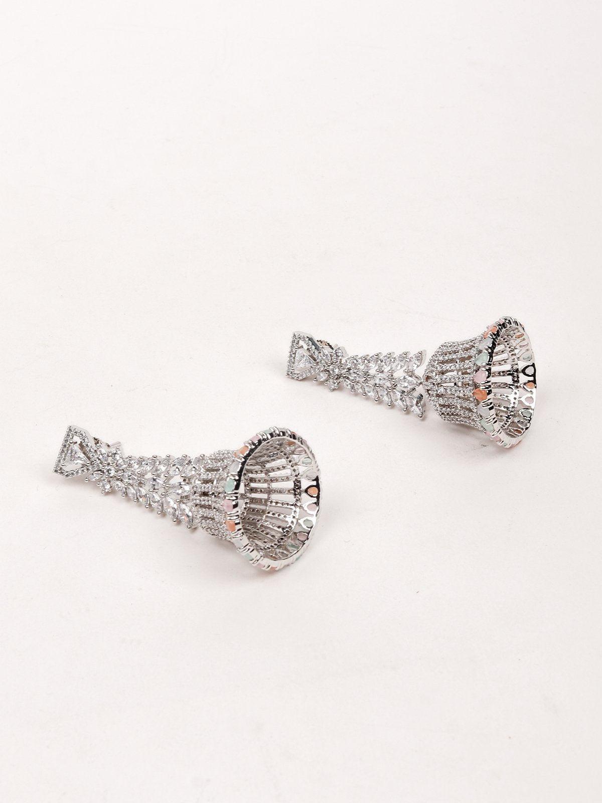 Embellished Silver-Plated Necklace With Earrings - Rajwada