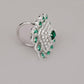Emerald Crystalised Square Statement Ring - Rajwada