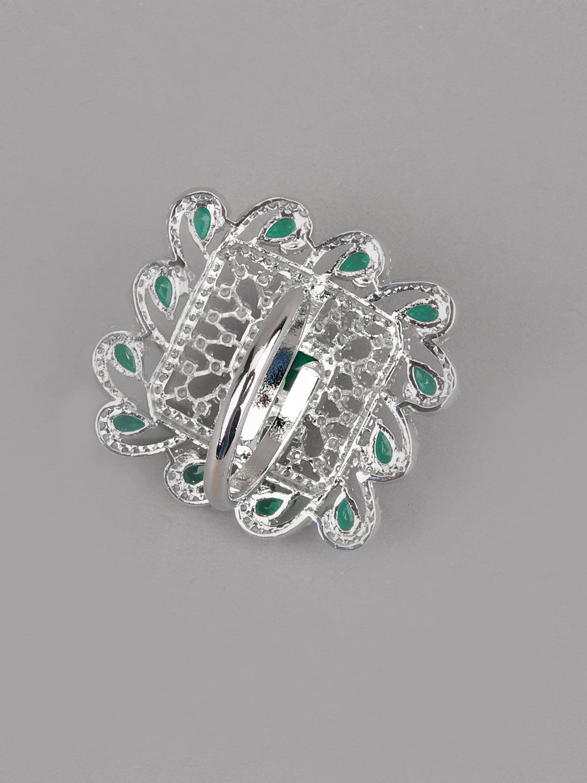 Emerald Crystalised Square Statement Ring - Rajwada