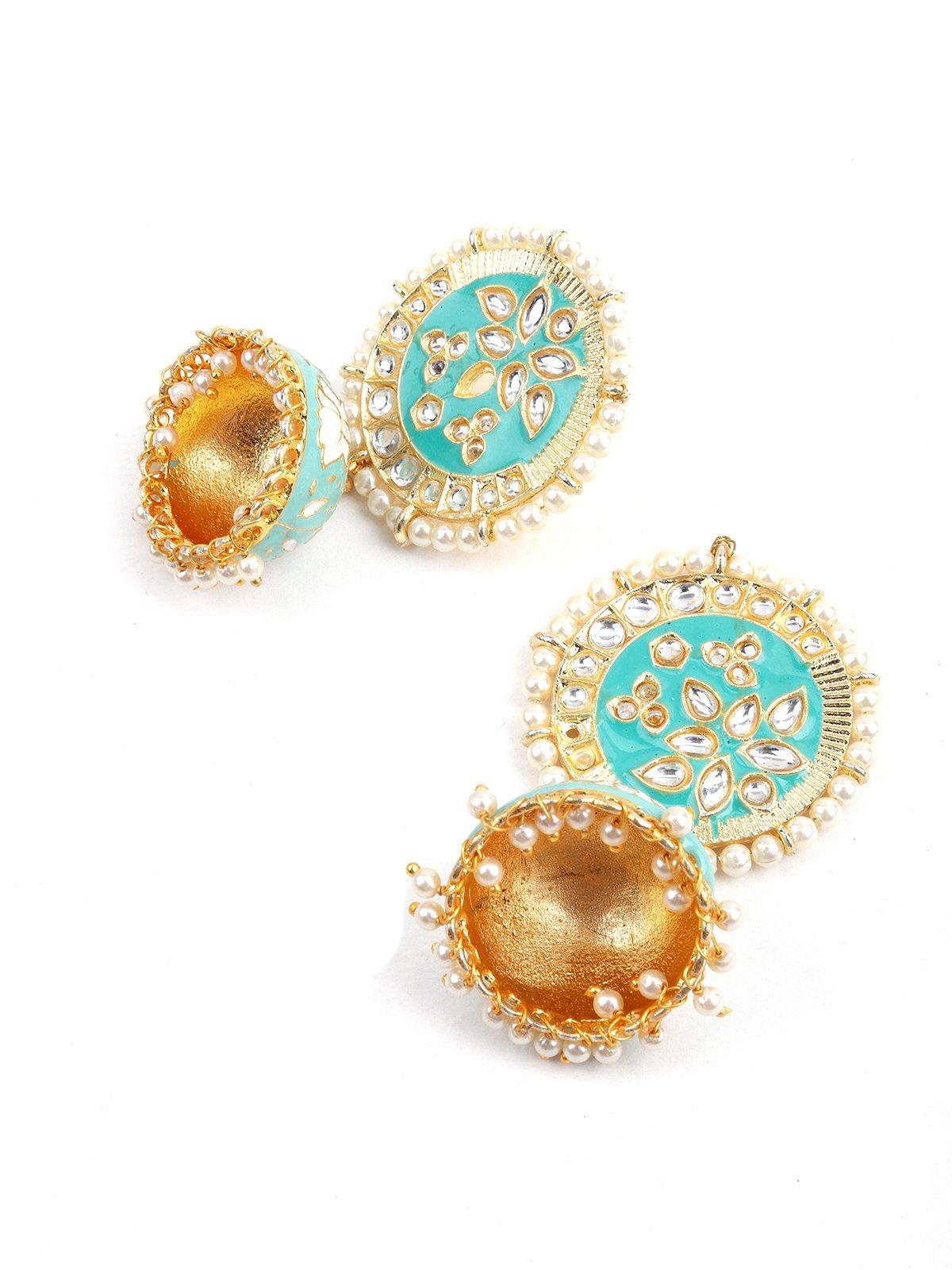 Enchanting Sea Green Necklace with Earrings - Rajwada