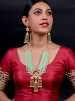 Enduring Mint Green Multistring Onyx-Kundan-Pearl Necklace Set - Rajwada