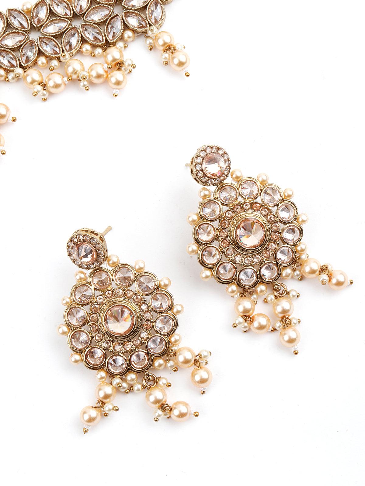 Enticing Gold Tone Choker with Earrings! - Rajwada