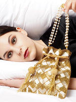 Enticing Golden Beaded  Potli Handbag - Rajwada