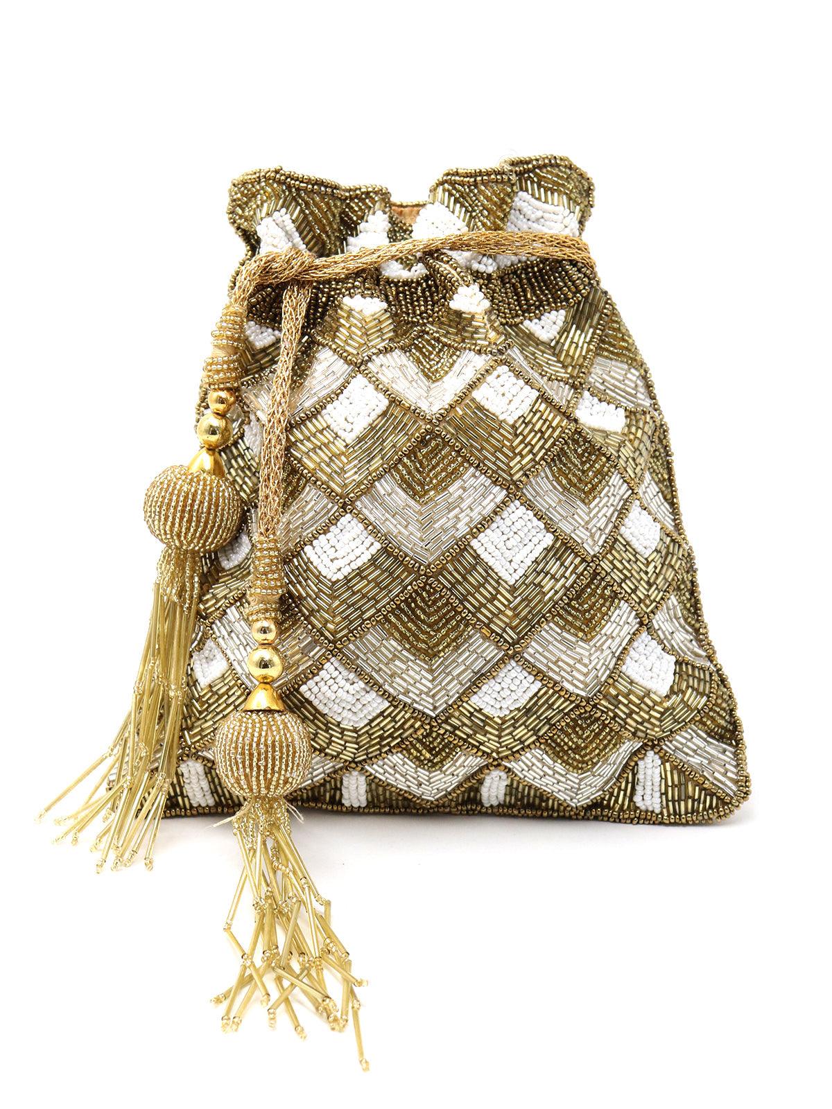 Enticing Golden Beaded  Potli Handbag - Rajwada