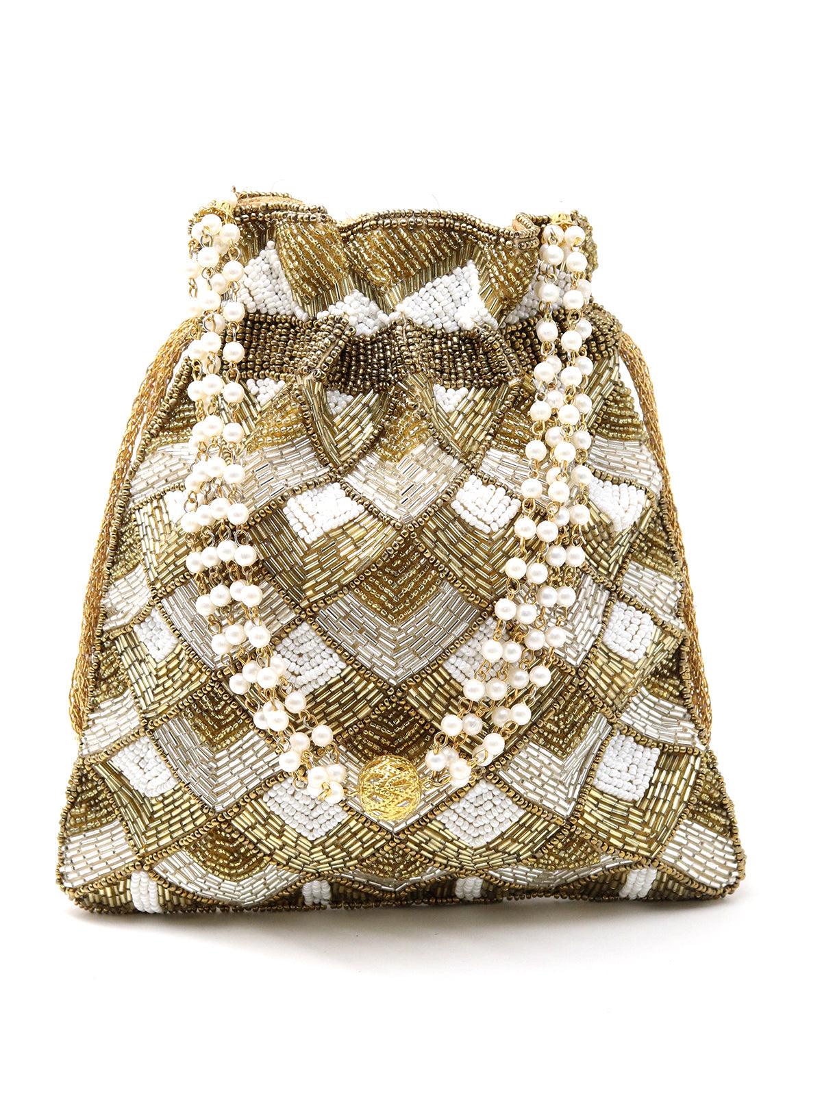 Enticing Golden Beaded  Potli Handbag - Rajwada
