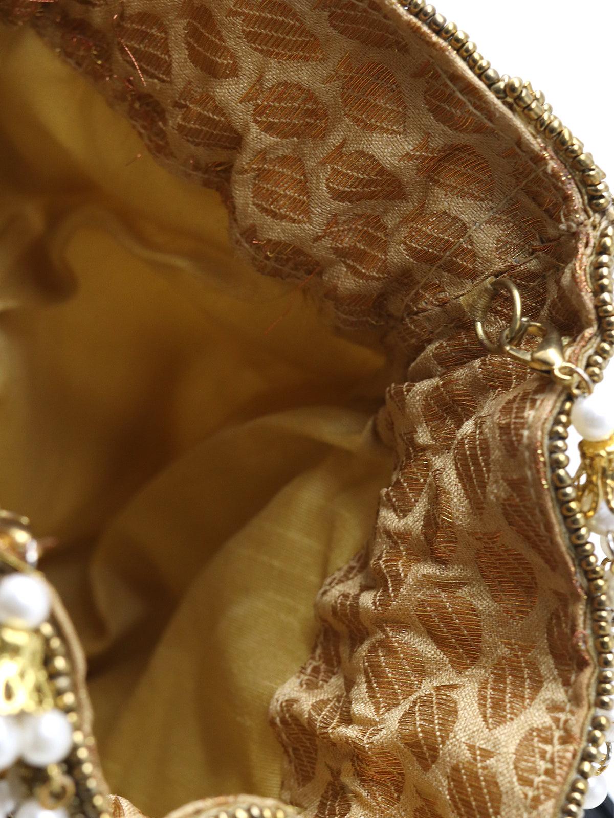 Enticing Golden Beaded  Potli Handbag - Rajwada