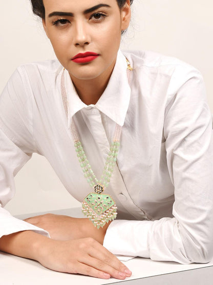 Enticing Pistachio Green And Rose Quartz Necklace Set - Rajwada