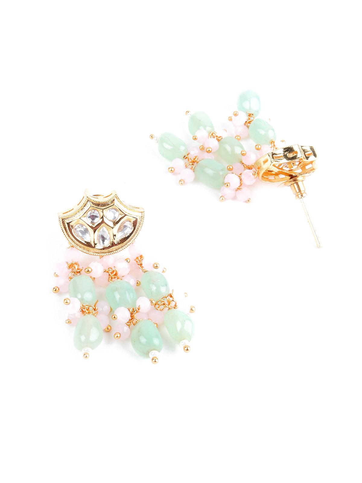 Enticing Pistachio Green And Rose Quartz Necklace Set - Rajwada
