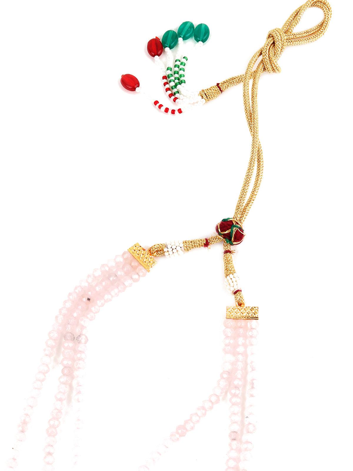 Enticing Pistachio Green And Rose Quartz Necklace Set - Rajwada