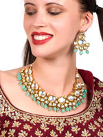Ethnic heavy semiprecious kundan & enameled necklace with earrings! - Rajwada