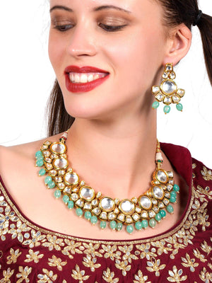 Ethnic heavy semiprecious kundan & enameled necklace with earrings! - Rajwada