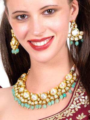 Ethnic heavy semiprecious kundan & enameled necklace with earrings! - Rajwada