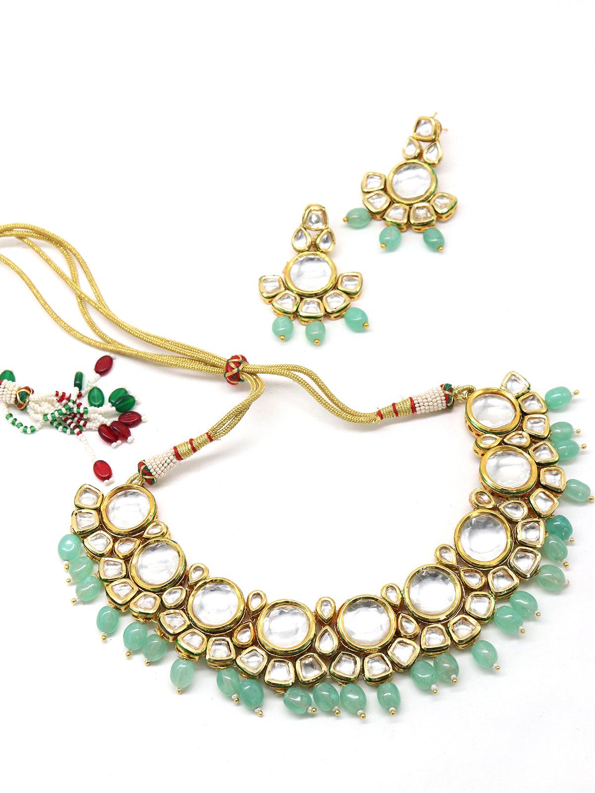 Ethnic heavy semiprecious kundan & enameled necklace with earrings! - Rajwada