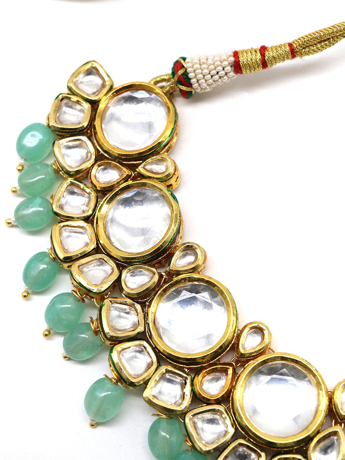 Ethnic heavy semiprecious kundan & enameled necklace with earrings! - Rajwada