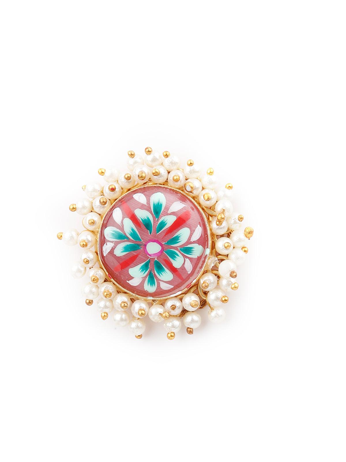 Ethnic Pink Floral Tinted Studs - Rajwada