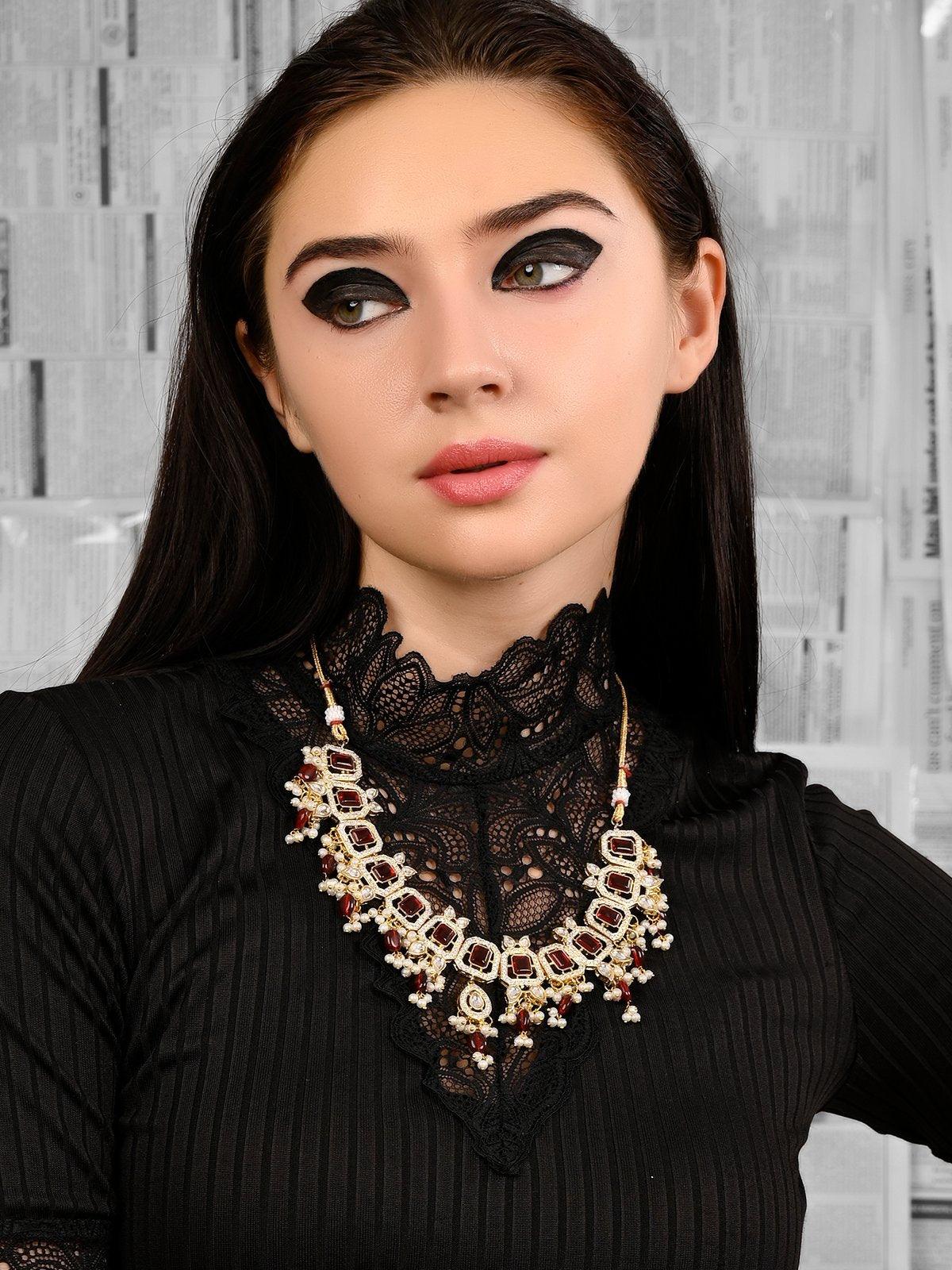 Ethnic Red & Gold Necklace - Rajwada